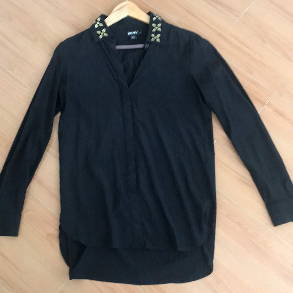 DKNY bejewelled collar button up